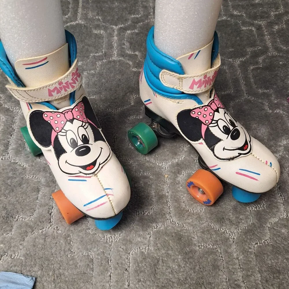 Vtg Minnie Mouse Roller Skates GIRLS SIZE 13 YOUTH Quad Wheels Disney Pastels